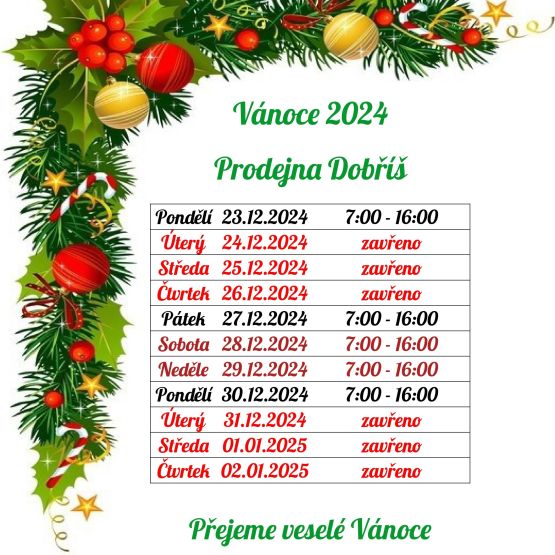 Otevírací doba Vánoce 2024